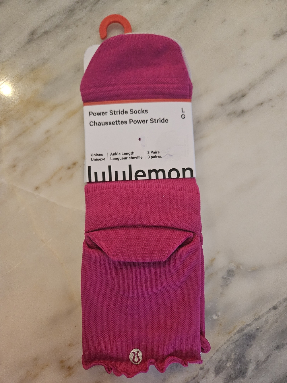 Pack of 3 lululemon Power Stride Ankle Socks - Hot Pink, White, And Light Pink L